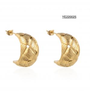 China Weave Pattern Diamond Pendant Earrings 14k Gold Stainless Steel Stud Earrings on sale