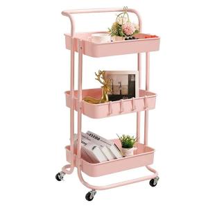 Quality Snacks Carts Supermarket Accessories 3 Tier Rolling Utility Cart Coffee Bar Trolley for sale