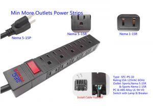 Quality American 10 Outlets Slim Plug Power Strip With Side Socket , Power Distribution Unit for sale