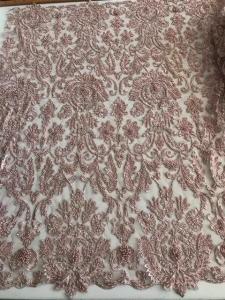 China Bridal Pearl Heavy Beaded Lace Fabric , Wedding Dress Beaded Embroidered Lace on sale