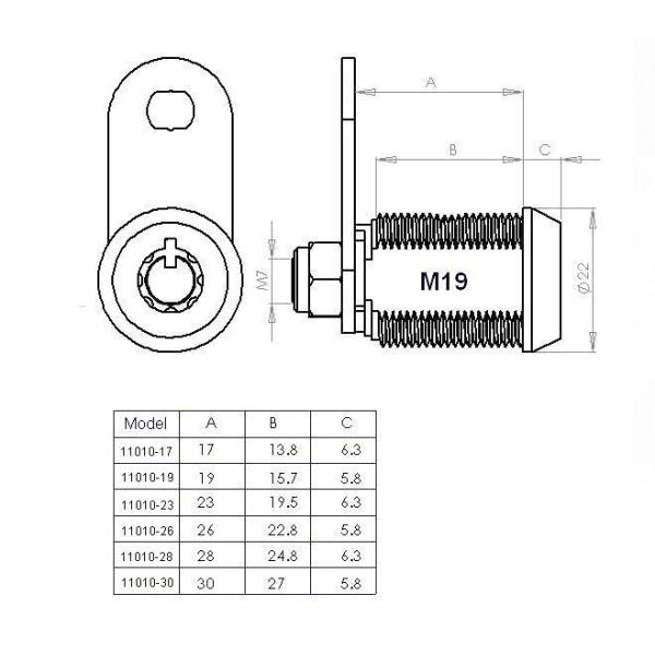 7 radial pins tubular cam lock for arcade machine lock