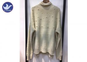 China Turtle Neck Pearl Studs Womens Knit Pullover Sweater Long Sleeves High Collar on sale