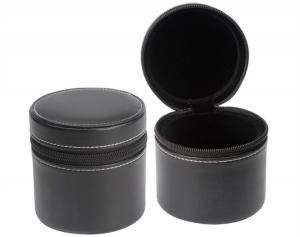 Quality Round Leather Watch Travel Case With Zipper , Black Mens Watch Cases Jewelry Box for sale
