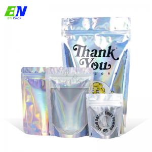 Quality Clear Front Holographic Mylar Bag Resealable Food Stand Up Pouch for sale