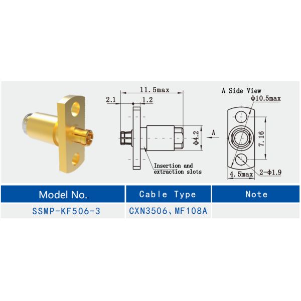SSMP Female Gold Plated 2-hole Flange RF Connector for CXN3506/MF108A Cable