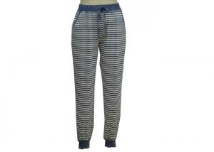 China Womens High Waisted Cigarette Trousers , Blue And White Striped Pants Outfit on sale