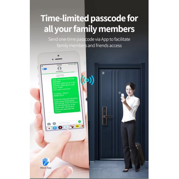 Black Automatic Digital Door Lock 35mm - 55mm Electronic Door Lock With Fingerprint