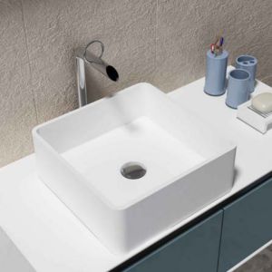 Buy cheap White Square Counter Top Wash Hand Basin Artificial Stone Bathroom Sink from wholesalers