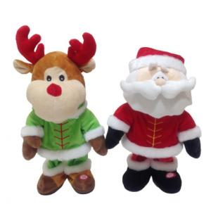 Quality 31cm 12.2 Inch Singing Dancing Stuffed Animals Father Christmas Soft Toy Reindeer for sale
