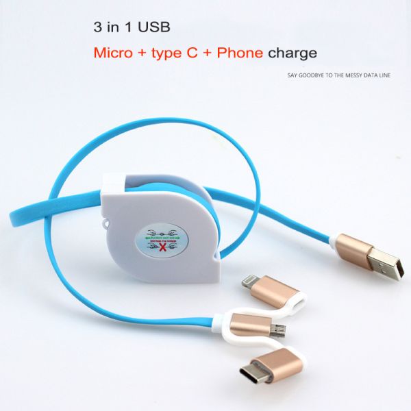 Buy 2A Fast Charge Micro USB Cable Type - C Telescopic For Smart Android Phone at wholesale prices