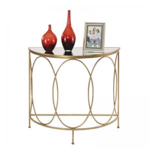 Quality Contemporary Tempered glass top Metal Frame Demilune Console table Hallway table for sale