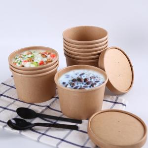 Quality PLA Coating Disposable Biodegradable Take Out Containers Kraft Paper Soup Bowl 16oz 24oz for sale