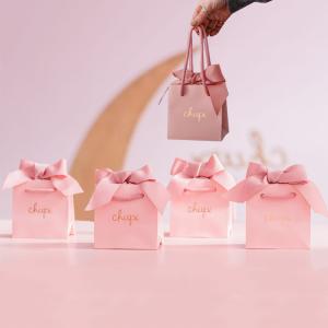 Quality Custom Printed Wedding Jewellery Gift Packaging Shopping Paper Bags With Ribbon Handles for sale
