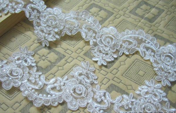 Buy Ivory Wedding Dress Lace Border with Cord/ Bridal veils Lace Edge with Bead at wholesale prices