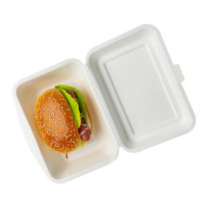 Quality Bagasse Pulp Biodegradable Clamshell Boxes , Bagasse Takeaway Containers Burgers for sale