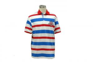 Customized Yarn Dyed Polo T Shirts , Red White And Blue Striped Polo Shirt