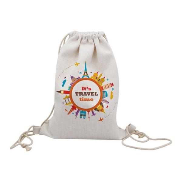 White Linen Sublimation Drawstring Backpack Custom Photo Printing Linen Drawstring Bag