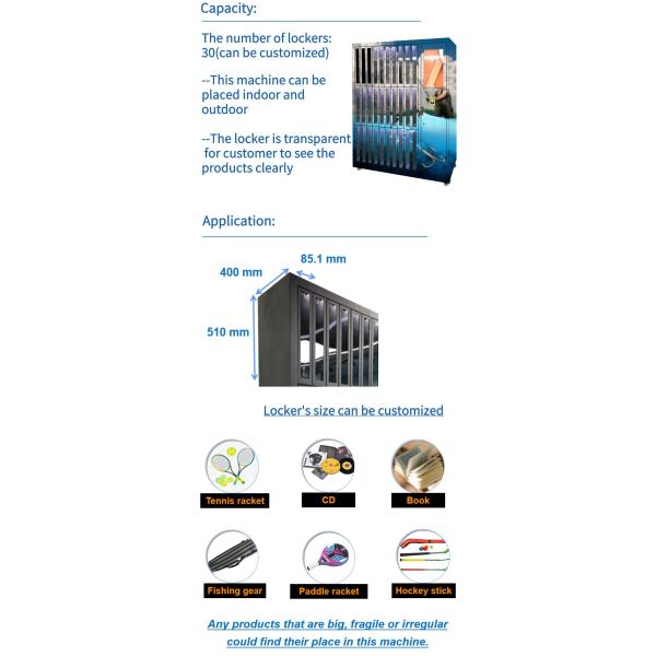 Large Capacity Touch Screen Tennis Sport Locker Vending Machine With Intelligent System