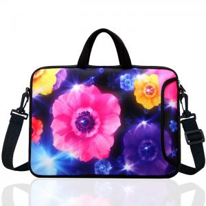 Quality Colourful Flower Neoprene Laptop Sleeve 17 Inch Laptop Shoulder Bag Adjustable Customized for sale