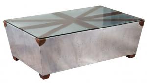 Quality Union Jack Flag Aluminium Aviation Coffee Table With Glass Top for sale