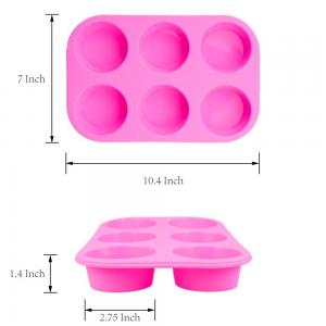 China 2 Pack Silicone round Muffin Pan, 6 Cup Baking Tin Non-Stick Bakeware mold for Cupcakes Puddings on sale