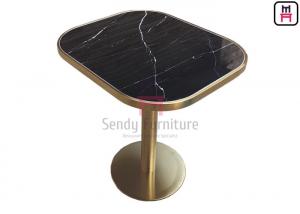 Quality Oval Shape Restaurant Dining Table Marble Pattern Ceramic With Golden Seam for sale