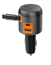 China Aluminum Alloy USB Port Car Charger Type C 60W PD Car Charger With Rectractable Cable on sale