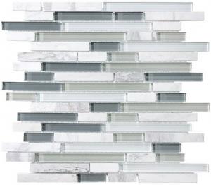 Quality Bliss Iceland Linear Glass And Marble Mosaic Tile , Recycled Bathroom Glass Tiles for sale