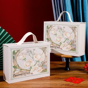 China Camellia Forest Wedding Favor Box Champagne Collapsible Gift Box With Magnetic Closure Floral Design on sale