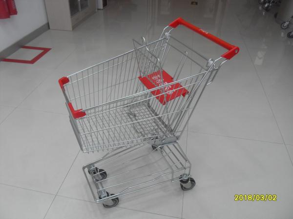 Buy 80L Supermarket Shopping Trolley American Design Shopping Carts With Red Plastic Parts at wholesale prices