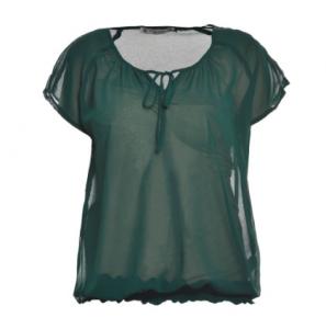 Quality Dark Green / Black Chiffon T Shirts , Girls Short Sleeve Tops With Bow Tie Fasten for sale