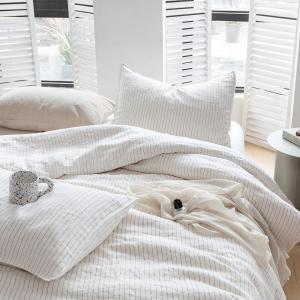 Quality 100% Pure Linen Duvet Cover Set 3Pcs Striped Washed Natural Flax Bedding Set for sale