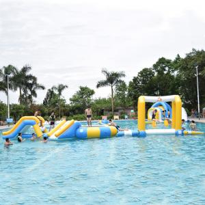 Quality 0.9mm PVC Tarpaulin Fabric Inflatable Floating Water Park For 18m*6m Pool for sale