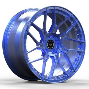China Blue Brushed 1 Piece Forged Wheels Spokes Monoblock For Luxury Car Aluminum Alloy Rims on sale