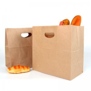 Quality Recycled 4LBS Die Cut Food Packaging Paper Bag Handle Gift Shopping Bag 150GSM for sale