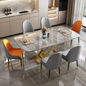 Quality Marble Stainless Steel Dining Table Chair Sets With Velvet / PU Seat for sale