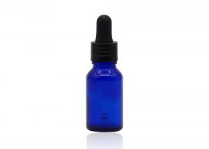 Quality Glass Blue Essential Oil Dropper Bottles With 18mm Black Plastic Dropper Black Teat for sale