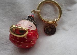 Quality Chinese Style Ceramic Fat Baby Gold Ingot Key Chain In Red Coat for sale