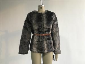 Quality Brown Multi Textured Ladies Fake Fur Coats Collarless With Pu Belt TW74140 for sale