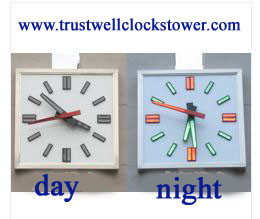 Quality tower clocks with strong higher torque movement motor weather proof free maintenance illumination on hand and markers for sale