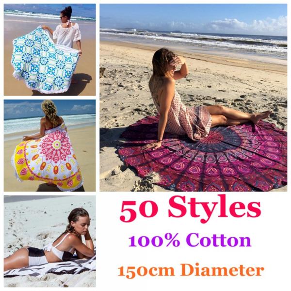 Buy China wholesale mandala roundie towel 100% cotton round beach towels with tassels fringe at wholesale prices