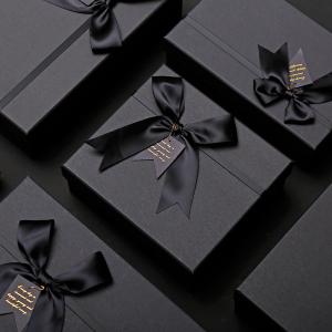 China Black Cardboard  Simple Design Elegant Custom Luxury Scarf Business Set Gift Box With Ribbon on sale