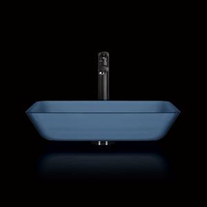 China Handmade Toughened Glass Sink Matt Vessel Light Blue Vanity Rectangular on sale