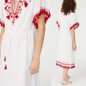 Quality Embroidery Tassel Boho Cotton Dress Women for sale