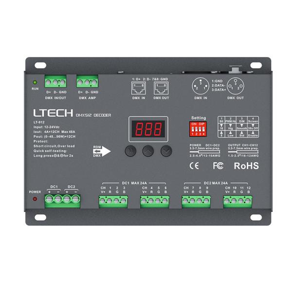 Buy ROHS Dmx512 Decoder , 12 Channel Rgb Led Dmx Decoder With Shortcut Protection at wholesale prices