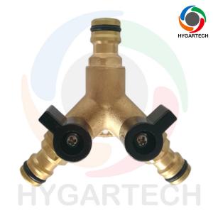 Quality Brass Y Type 3 Way Hose Connector With Valve Distributor Spliter for sale