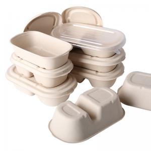 Quality TUV  500ml Oval Bagasse Pulp Food Containers With PET Lid Cover for sale