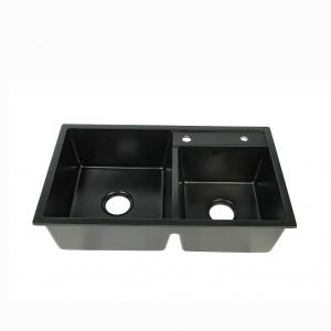 Quality 2 Bowl Matte Black Kitchen Sinks For Quartz Countertops 760*450mm Sound Deadening for sale