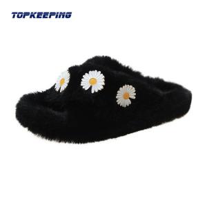 Quality 1D0018 Handmade Lady Fur Open-toe Fluffy Slipper For Woman for sale