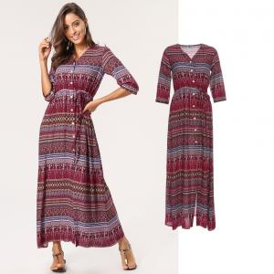 China Newest Design Women Boho Maxi Dress with Button Panel on sale